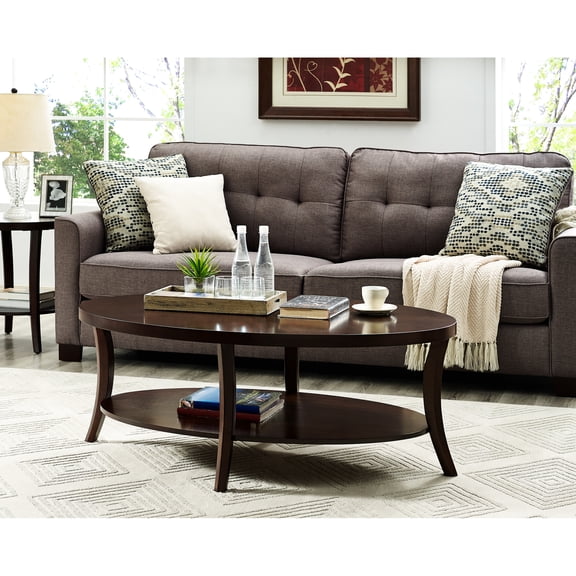 Oval Coffee Table - Wood Veneer Shelf Included, 48"w X 30"d 17.92"h, Suits Various Collection Oval, Birch With Shelf, Modern Room Addition