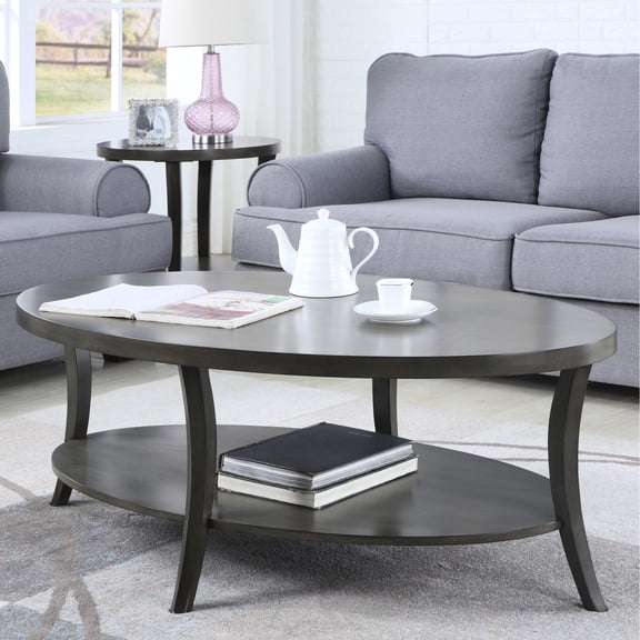 Oval Coffee Table with Shelf | Wide Space for Items | Gray Birch Wood Design | Adapts to Room Styles