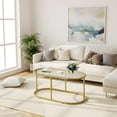 thumbnail image 1 of Oval Coffee Table with Tempered Glass Top - Modern Gold Accent Table, 1 of 9