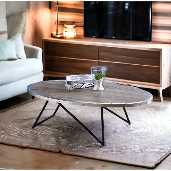 Oval Coffee Table with Trim - Accommodate 70lbs - Game Room - Metal - Accented Coffee Table