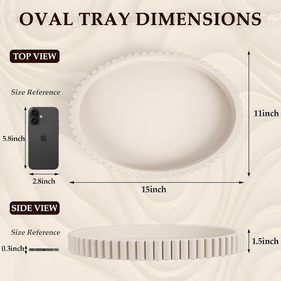 Oval Concrete Coffee Table Tray - Cream Gray, 15" x 11" x 1.5"