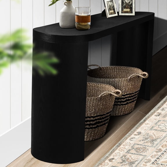 Oval Console Table, 60'' Product Depth, Black / Easy to Assemble in Three Panels