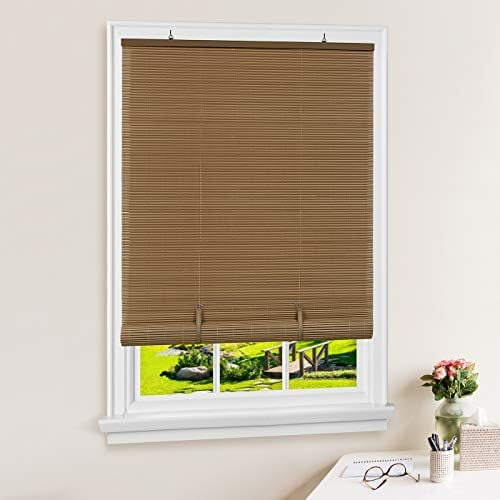 Oval Cordless Outdoor Rollup Light Filtering Window Blinds Shades: 72" (Width) X 72" (Length), Woodtone