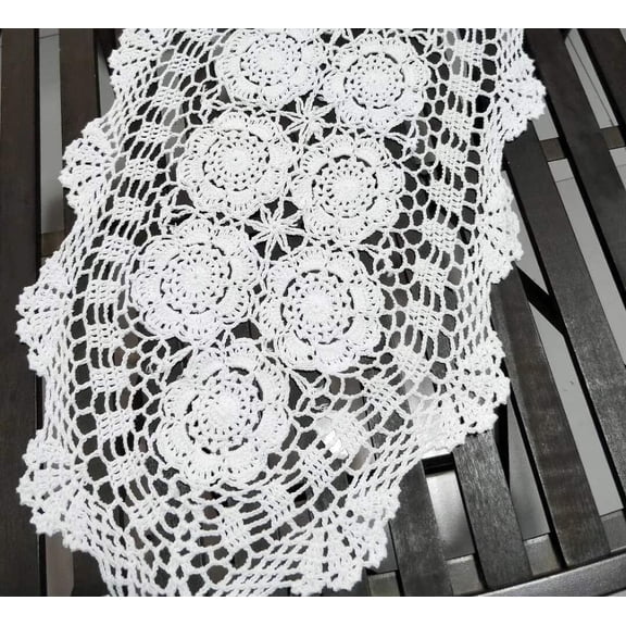 Oval Cotton Handmade Crochet Lace Table Runner Doilies Dresser Scarf