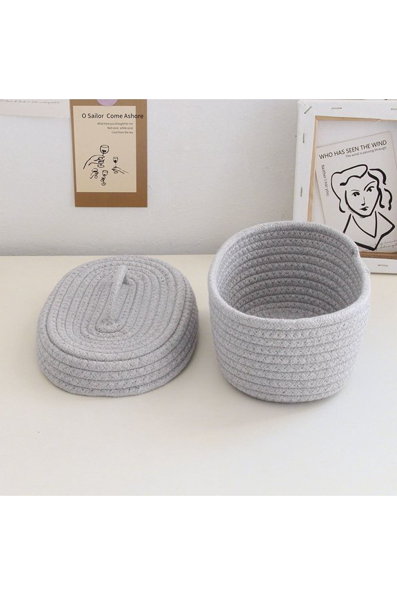 Oval Cotton Rope Storage Basket with Lid Woven Organizer for Living Room/Children's Room
