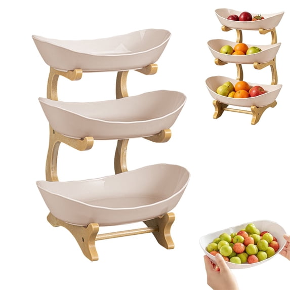 Oval Countertop Fruit Basket Organizer with Stand, Plastic Kitchen Storage Bowl for Fruits, Vegetables and Snacks