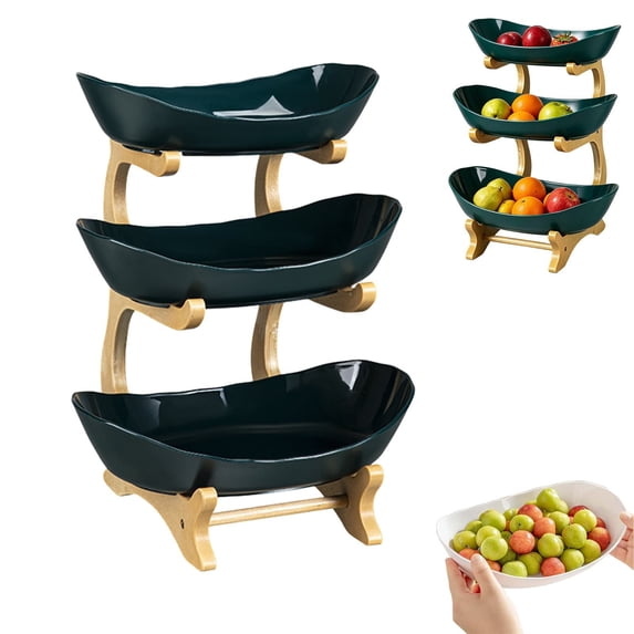 Oval Countertop Fruit Basket Organizer with Stand, Plastic Kitchen Storage Bowl for Fruits, Vegetables and Snacks