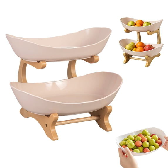 Oval Countertop Fruit Basket Organizer with Stand, Plastic Kitchen Storage Bowl for Fruits, Vegetables and Snacks