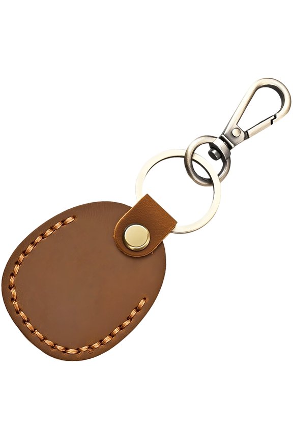 Oval Cowhide Pendant Keychains with Alloy Findings Platinum Sienna 130mm