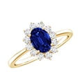 thumbnail image 1 of Rosec Jewels Handcrafted Oval Created Blue Sapphire Diamond Halo Ring - Princess Diana Inspired Blue Sapphire Engagement Ring (AAAA Grade), 14K Yellow Gold, US 9.00, 1 of 9