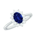 thumbnail image 1 of Rosec Jewels Oval Created Blue Sapphire Ring with Diamond Halo, Princess Diana Inspired Ring, 925 Sterling Silver, US 10.00, 1 of 9