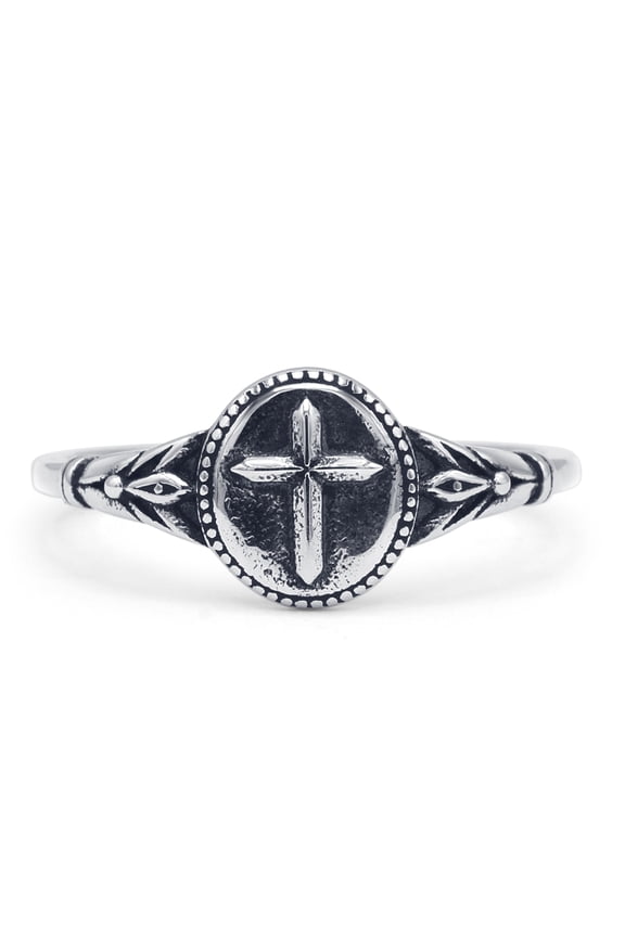 Oval Cross Oxidized Ring 925 Sterling Silver Size 9