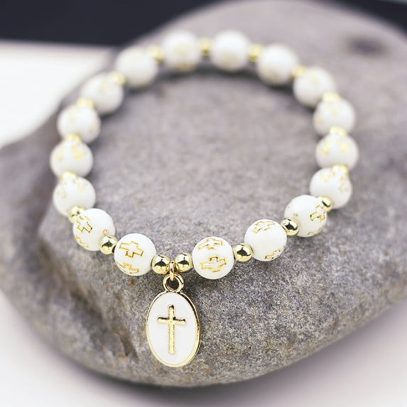 Oval Cross Pendant Bracelet For Women Baptism Prayer