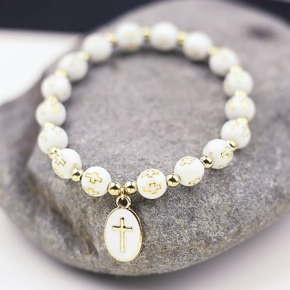 Oval Cross Pendant Bracelet For Women Baptism Prayer