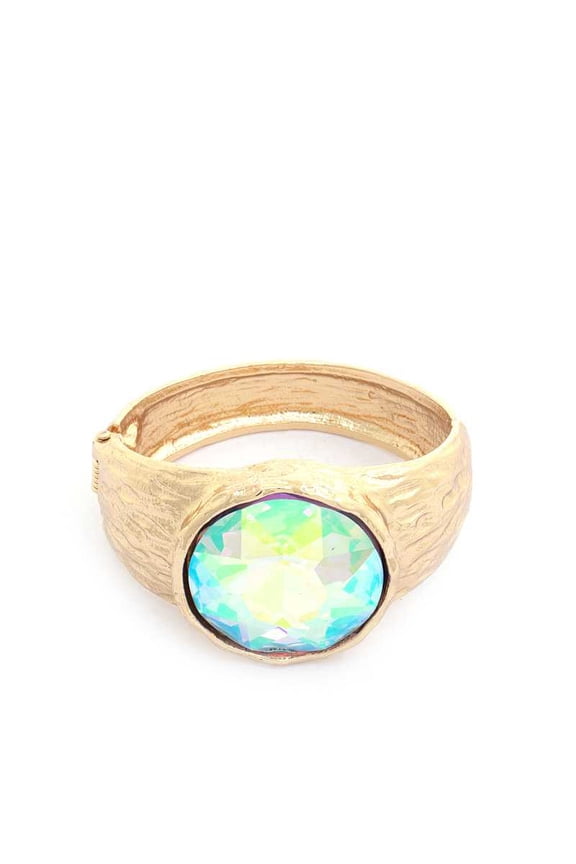 Oval Crystal Metal Cuff Bracelet Multi