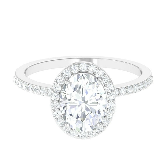 Rosec Jewels Cubic Zirconia Oval Engagement Ring with Halo - 8X10 mm - 4 Carat - AAAA Quality Certified - with Jewelry Box, 10K White Gold, US 10.00