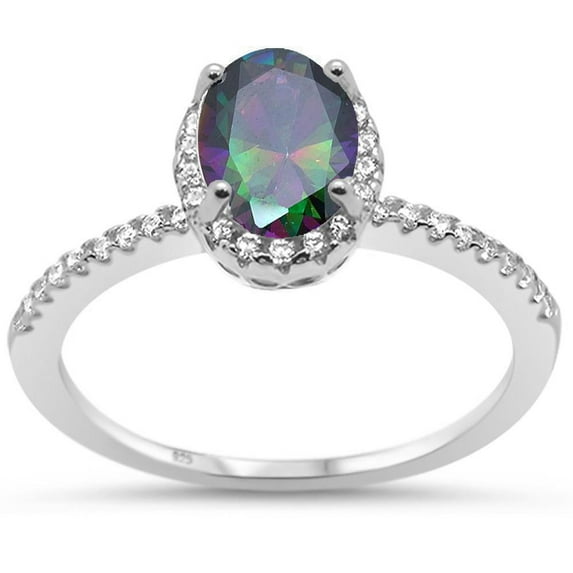 Oval Cubic Zirconia Solitaire Halo Bridal Ring Sterling Silver Size 8