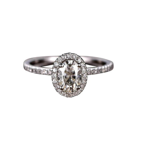 Oval Cut 1.25 ct Halo Man made diamond moissanite Engagement Ring with 18k Gold Plating