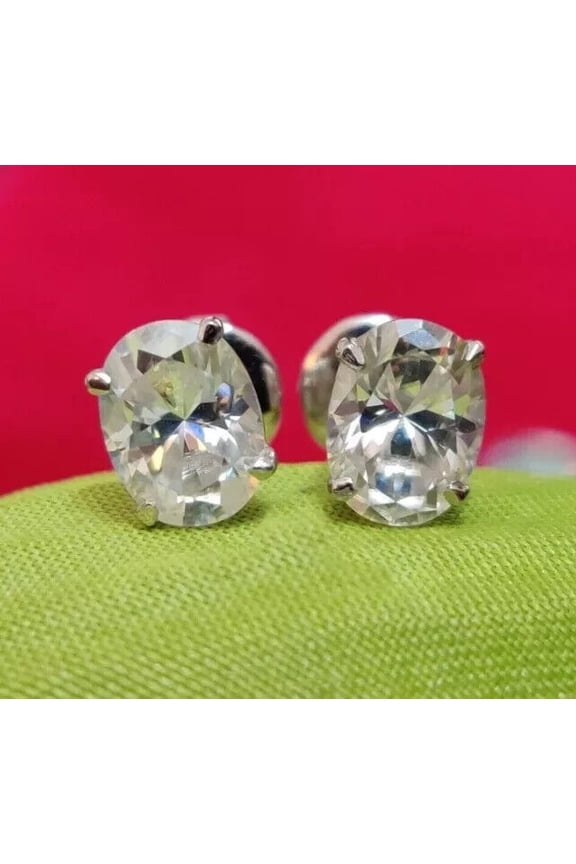 Oval Cut 1.90Ct Lab Created Diamond Stud Earrings 14K White Gold Plated
