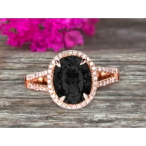 Oval Cut 10k Rose Gold Black Diamond Moissanite Halo Engagement Ring With 2.25 Carat Split Shank