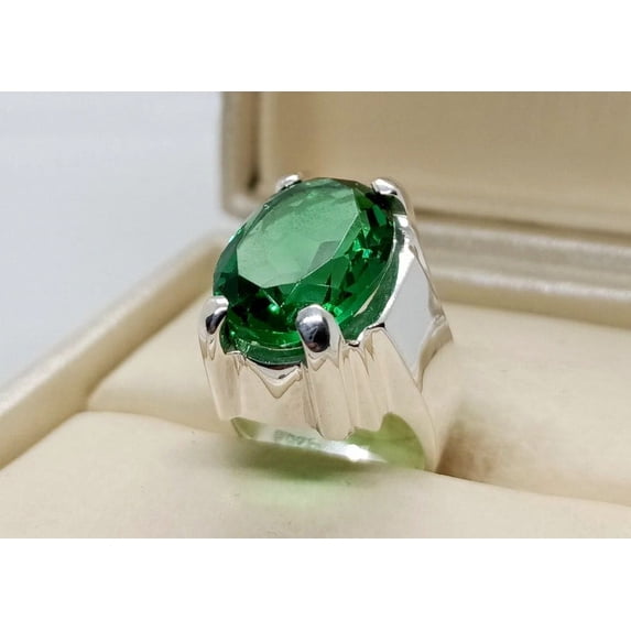 Rich Men Rings Oval Cut 16 Carat Rich Green Emerald Mens Oval Shape Ring Sterling ...