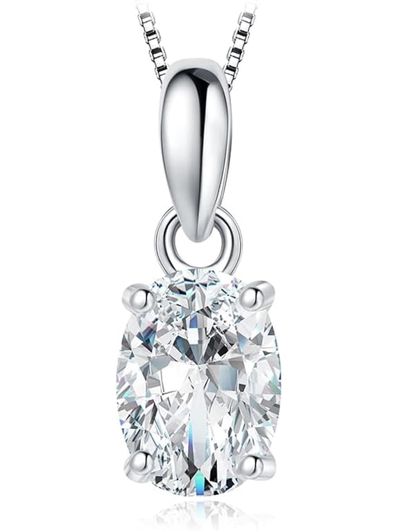 Oval Cut 1ct 2ct Moissanite Solitaire Pendant Necklace for Women, Simulated Diamond 925 Sterling Silver 14k White Gold Plated Necklaces for Her VVS D-F, 18 Inch Box chain