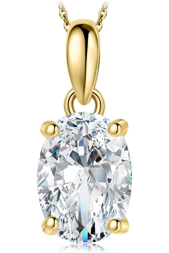 Oval Cut 1ct 2ct Moissanite Solitaire Pendant Necklace for Women, Simulated Diamond 925 Sterling Silver 14k White Gold Plated Necklaces for Her VVS D-F, 18 Inch Box chain