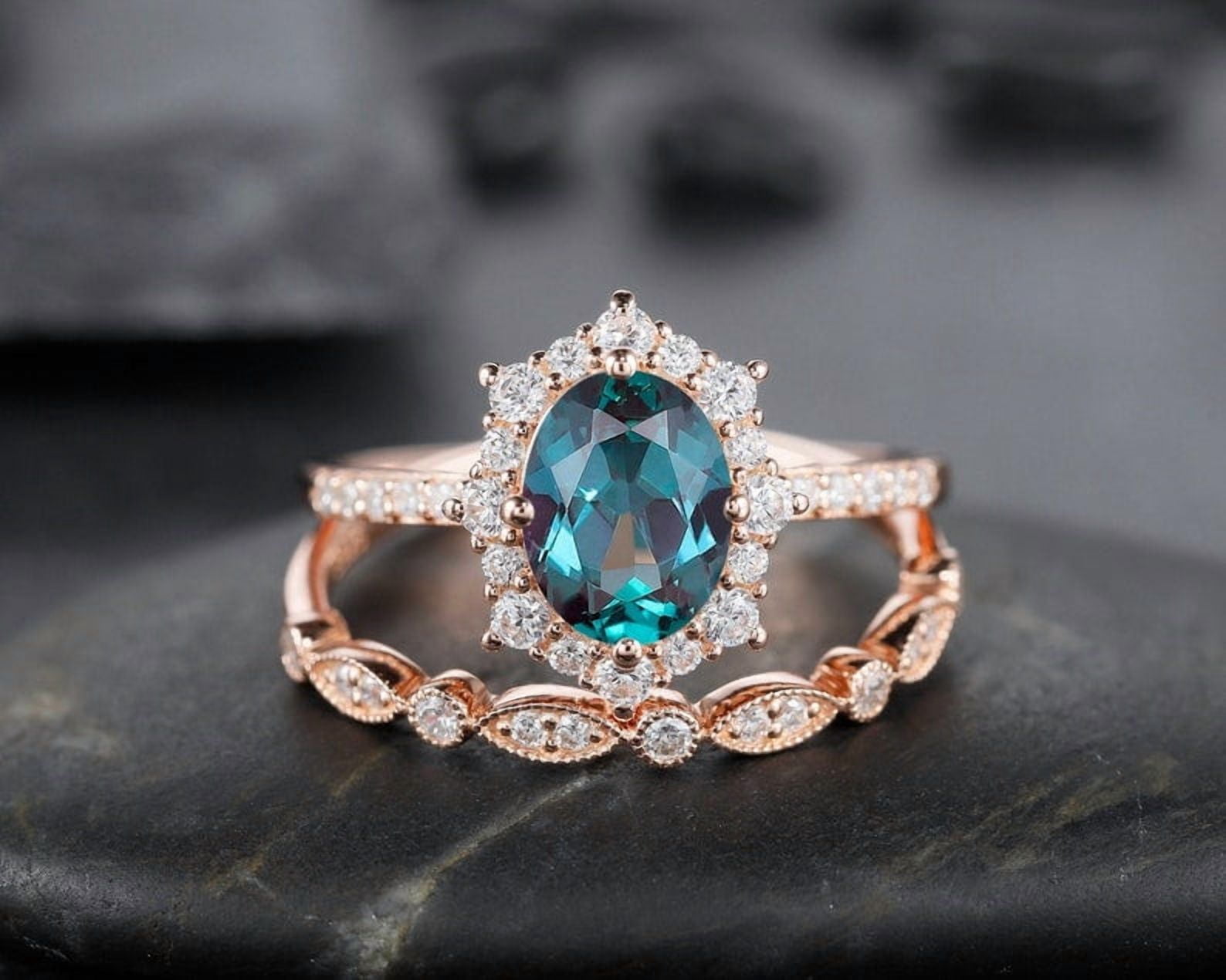 Alexandrite engagement ring set main image 1