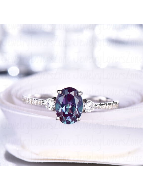 Oval Cut Alexandrite Ring Color Changing Stone Engagement Ring June Birthstone Gemstone Ring Alexandrite Jewelry