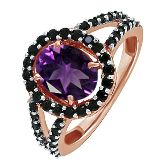 AFFY Oval Cut Amethyst & Spinel Halo Engagement Ring in 14K Rose Gold Over Sterling Silver (1.75 Cttw)