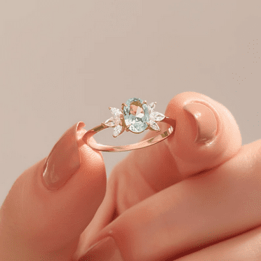 Oval Cut Aquamarine And White Diamond Engagement Ring in 925 Sterling silver - Bridal Wedding Ring For Women