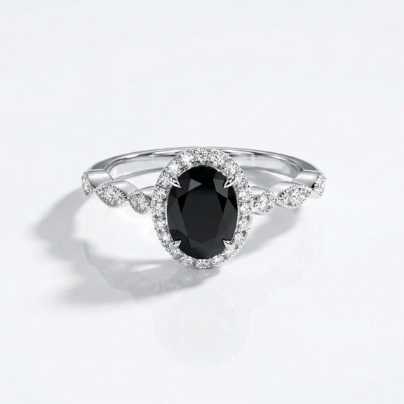 Oval Cut Black Moissanite Diamond Ring 2 Ct Unique Wedding Ring 10K Gold Engagement Ring