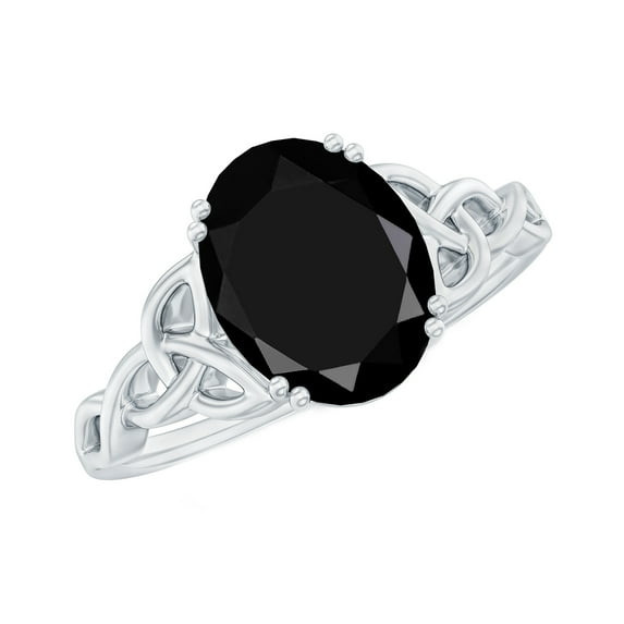 Rosec Jewels Real Black Onyx Solitaire Engagement Ring (7X9mm Oval, AAA Grade) - Celtic Knot Ring for Women - with Jewelry Box, 18K White Gold, US 8.50