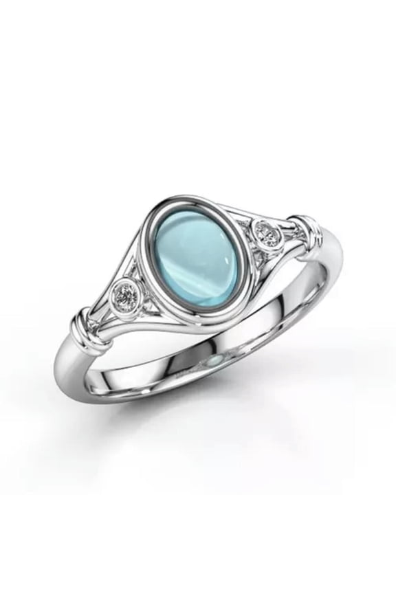 Oval Cut Blue Opal Band 925 Silver Women's Wedding Party Cz Ring Size 6 7 8 9 10