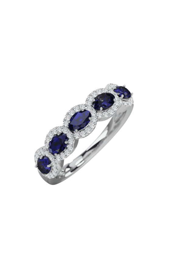 Oval Cut Blue Sapphire & Diamond Engagement Half Eternity Ring in 925 Sterling Silver - September Birthstone - Promise Ring