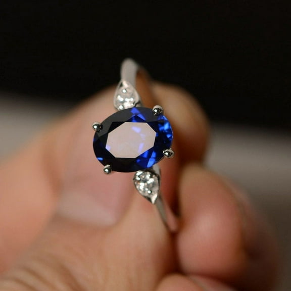 Oval Cut Blue Sapphire Gemstone Ring 925 Sterling Silver Ring For Women Wedding Jewellery