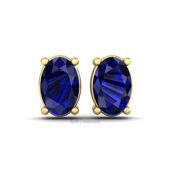 Oval Cut Blue Sapphire Stud Earrings, 925 Sterling Silver Anniversary Gift For Women