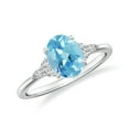 thumbnail image 1 of Oval Cut Blue Topaz Side Stone Engagement Ring with Moissanite in Sterling Silver/ White Gold Plated Trilogy Promise Wedding Band Ring December Birthstone, Birthday, Anniversary Jewelry, Ring Size 9, 1 of 8