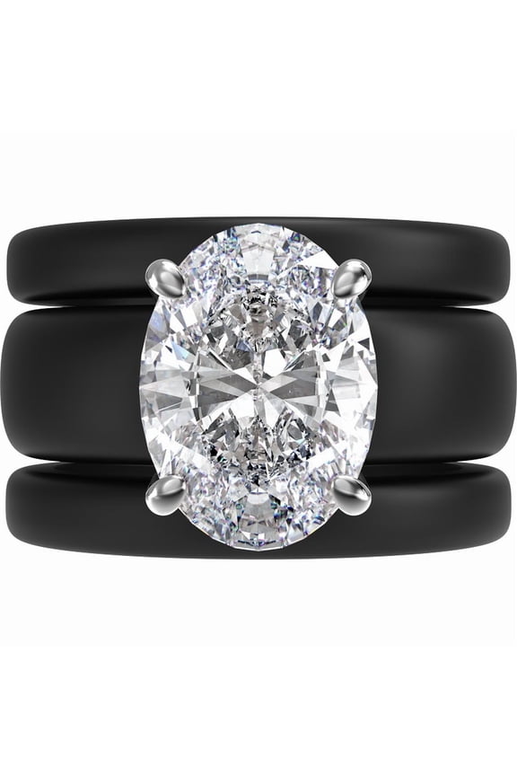 Oval Cut CZ Silicone Ring Set for Women, 2 Thin Stackable Rings – 11×8 mm Oval Cut CZ | Patented Design - GlowStone Collection