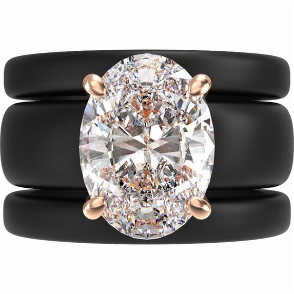 Oval Cut CZ Silicone Ring Set for Women, 2 Thin Stackable Rings – 11×8 ...