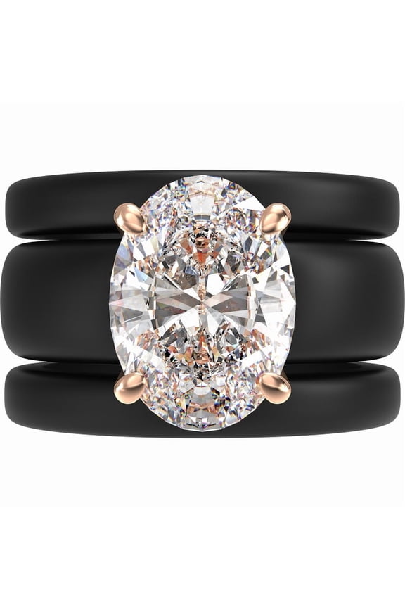 Oval Cut CZ Silicone Ring Set for Women, 2 Thin Stackable Rings – 11×8 mm Oval Cut CZ | Patented Design - GlowStone Collection