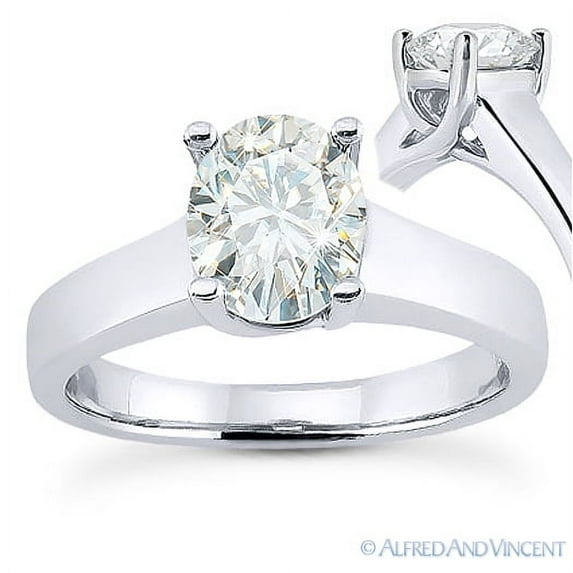 Oval Cut Charles & Colvard Forever Brilliant Trellis Solitaire Engagement Ring in 14k White Gold