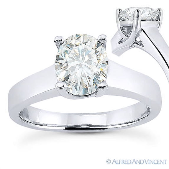 Oval Cut Charles & Colvard Forever ONE Trellis Solitaire Engagement Ring in 14k White Gold