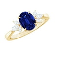 thumbnail image 1 of Rosec Jewels Oval Cut Created Blue Sapphire Solitaire Ring with Diamond Accent, 14K Yellow Gold, US 6.00, 1 of 5