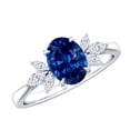 thumbnail image 1 of Rosec Jewels Oval Cut Created Blue Sapphire Solitaire Ring with Diamond Accent, 925 Sterling Silver, US 4.00, 1 of 5