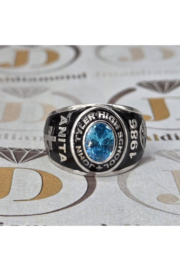 Oval Cut Custom High School Class Ring Name Year Engraving Personalized Mens Fashion Class Ring School, Graduation 925 Sterling Silver