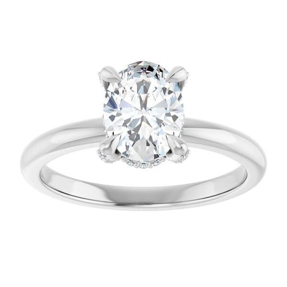 Oval Cut Diamond Engagement Ring, Hidden Halo Diamond Ring, Prong Set Diamond Wedding Anniversary Ring, 14K White Gold Plated, 2.1 Ct Simulated Diamond, Birthday Gift Ring For Wife