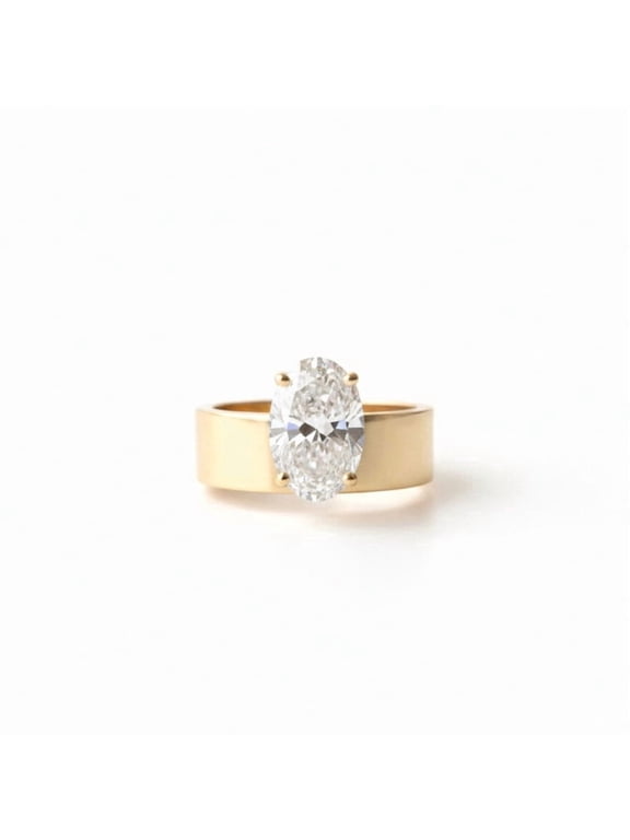 Oval Cut Diamond Engagement Ring, Solitaire Diamond Ring, Cigar Thick Band Ring, Single Stone Anniversary Gift, Promise Ring, April Birthstone Ring, Handmade Jewelry.