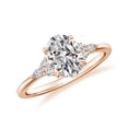 thumbnail image 1 of Oval Cut Diamond Side Stone Engagement Ring with Moissanite in Sterling Silver/ Rose Gold Plated Trilogy Promise Wedding Band Ring April Birthstone, Birthday, Anniversary Jewelry, Ring Size 5, 1 of 8