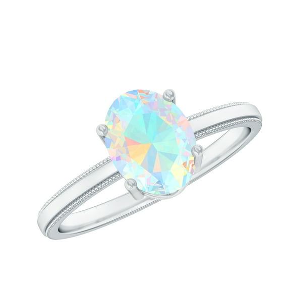 Rosec Jewels Oval Cut Ethiopian Opal Solitaire Ring, October Birthstone Ring (5X7 mm), 18K White Gold, US 5.50